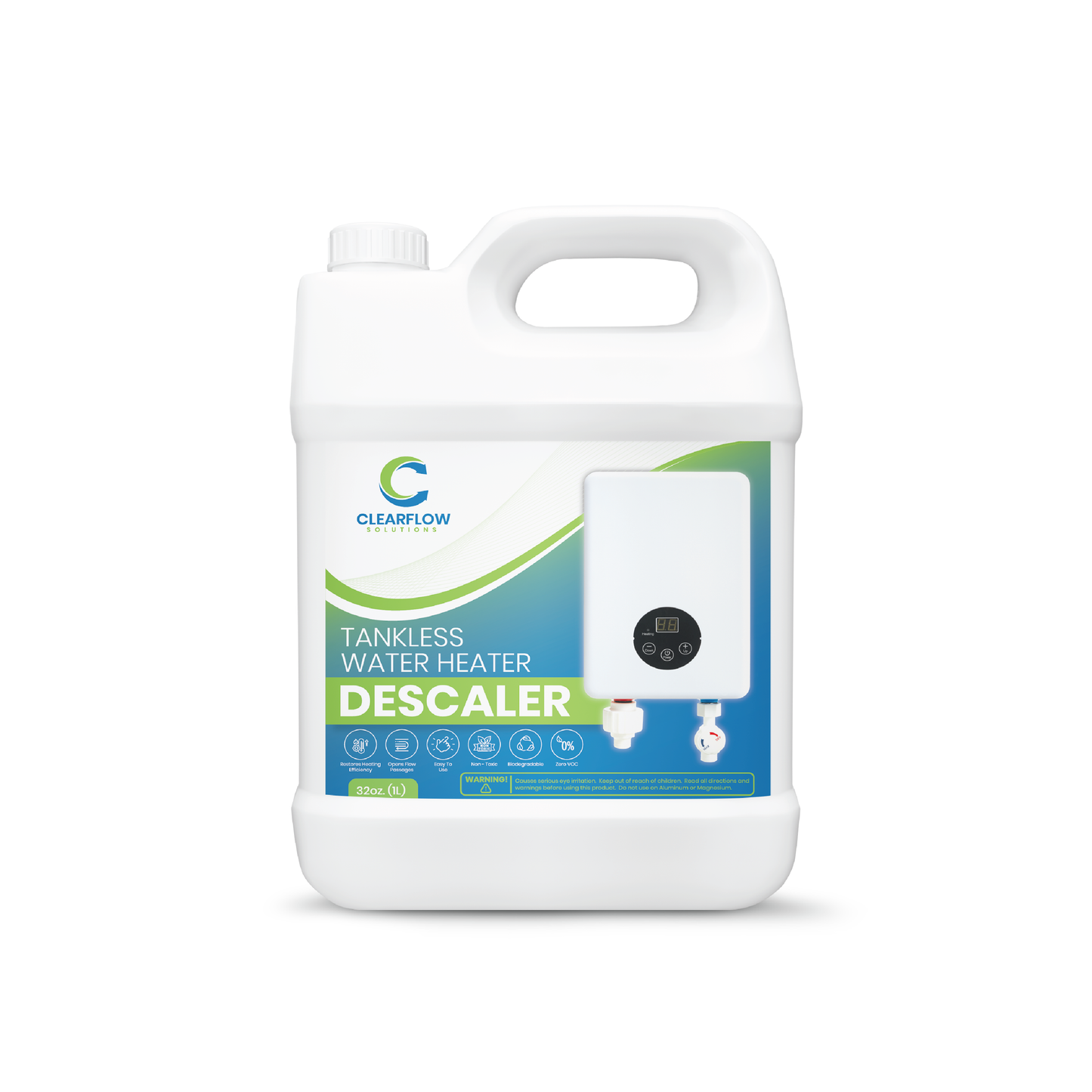 Tankless Water Heater Descaler, Quart (32 oz) - Premium Descaler for Tankless Water Heater Systems, Restores Heating Efficiency, Nontoxic, Easy to Use, Biodegradable, Made in USA!