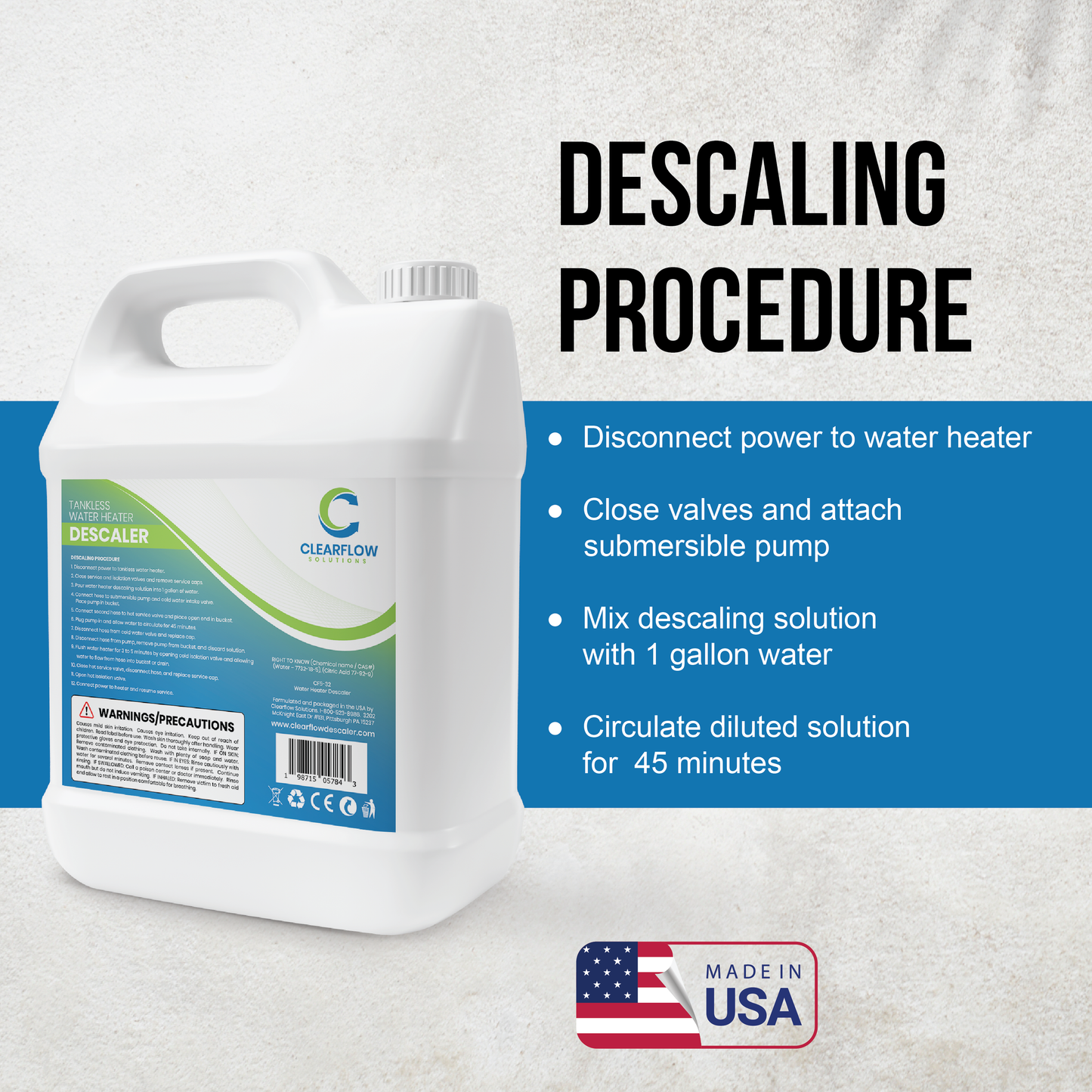 Tankless Water Heater Descaler, Quart (32 oz) - Premium Descaler for Tankless Water Heater Systems, Restores Heating Efficiency, Nontoxic, Easy to Use, Biodegradable, Made in USA!